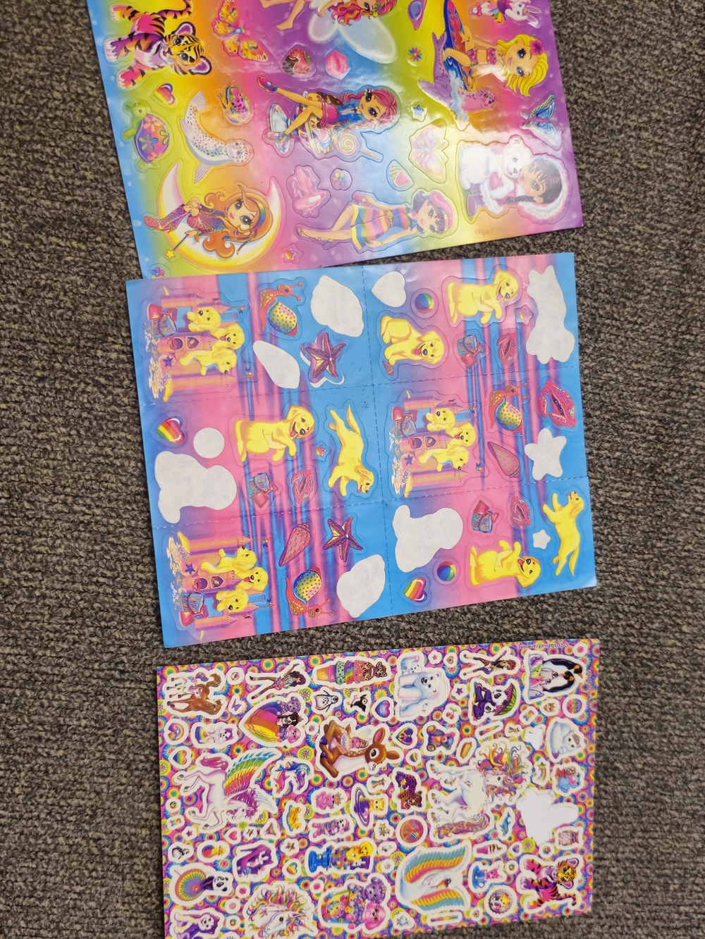 Lisa Frank Rainbow Sticker Sheets - Pink Blue Yellow